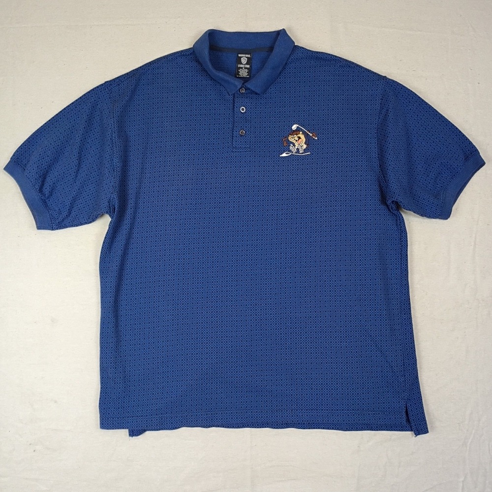Warner Bros Studio Store Taz Tasmanian Devil Golf Polo Shirt Blue Mens XL 90s